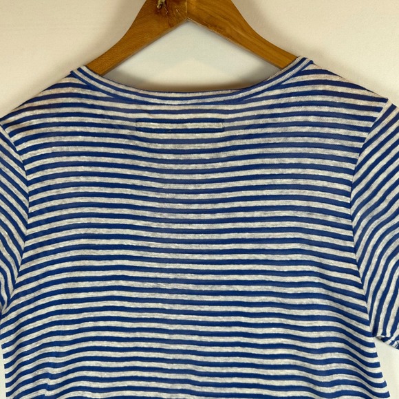 Enza Costa Womens Blue White Striped Linen Blend Short Sleeve Crew Neck Tee S - Picture 9 of 10